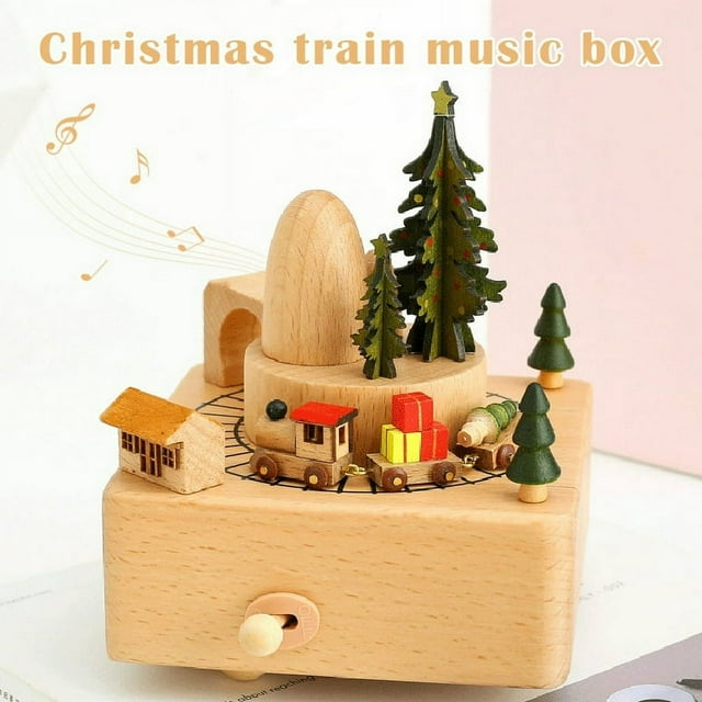 Christmas Music Box Wooden Christmas Tree Train Musical Box for Birthday Wedding Gift Decorative New