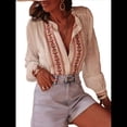 thumbnail image 1 of Camisas Occidentales para Mujer, Blusa Informal de Verano de con Bordado Floral y Botones de Larga. Crema S, 1 of 8