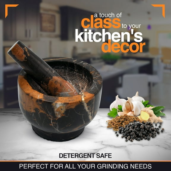 Mortar and Pestle Set with Anti Scratch Pad, Pestle and Mortar, 2 Cup Capacity, Perfect for Spices, Herbs, Seasonings, Detergent Safe, 6 inch