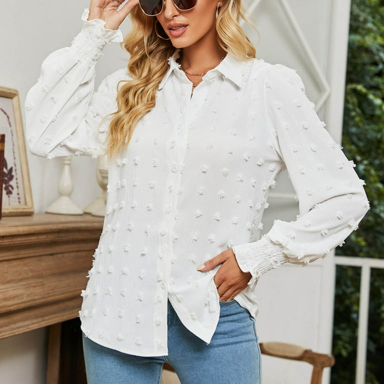tklpehg Womens Long Sleeve Tops Lightweight Loose Fit Blouse Long Sleeve  Shirts Ladies Tops Classic Solid Colors Comfortable Casual Lapel T-Shirts