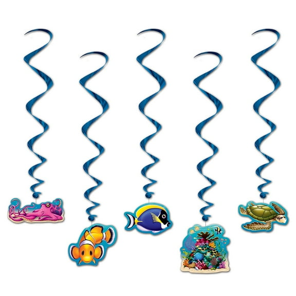 Party Central Pack of 6 Blue and Pink Under the Sea Whirls Hanging Party Decors 38.5"