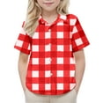 thumbnail image 3 of JTSRKL Boys Short Sleeve Plaid T-Shirts Loose Fit Casual Summer Button Down Shirts Lightweight Comfy Basic Cotton Tops with Pockets Red 5-6 Years, 3 of 7