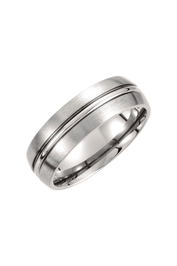 Titanium 7mm Grooved & Satin Finished Wedding Ring Band Size 10.5