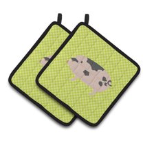 Caroline's Treasures Gloucester Old Spot Pig Green Pair of Pot Holders