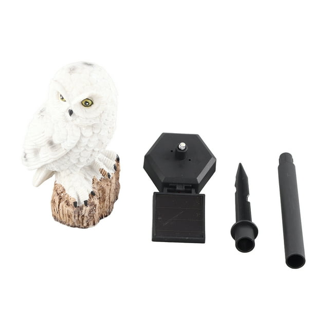 Lámpara solar de suelo para exteriores con forma de búho, impermeable, decorativa, color blanco