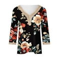 thumbnail image 4 of CYMMPU Flower Printed 3/4 Sleeve Lace V Neck Blouses for Women Dressy Casual Spring Tops Summer Trendy Shirts Loose Fit Tunic Tops Business Elegant Work Tops T-Shirts S, 4 of 4