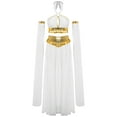 thumbnail image 3 of dPois Women's Belly Dance Outfit Arabian Princess Halter Bra Top with Maxi Skirts Split Sleeves White S, 3 of 7