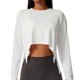 thumbnail image 1 of Camisa de entrenamiento de manga larga para mujer, ajuste holgado, agujero para el pulgar, fluido, elástico, yoga, atlético, casual, 1 of 5