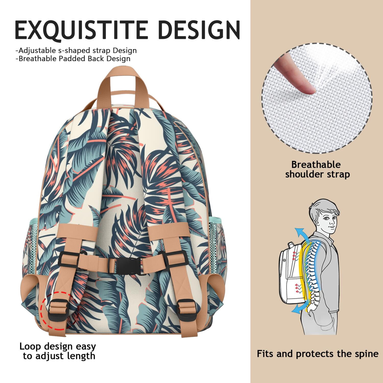 Floral Waterproof Travel Backpack - Adjustable Durable Daypack with Multiple Pockets for Teens & Commuters
