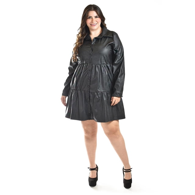 Vestido de piel sintetica Roman Fashion Talla Extra 117 Negro