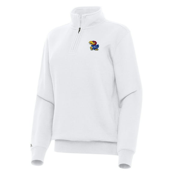 Women's Antigua White Kansas Jayhawks Victory Quarter-Zip Sweatshirt