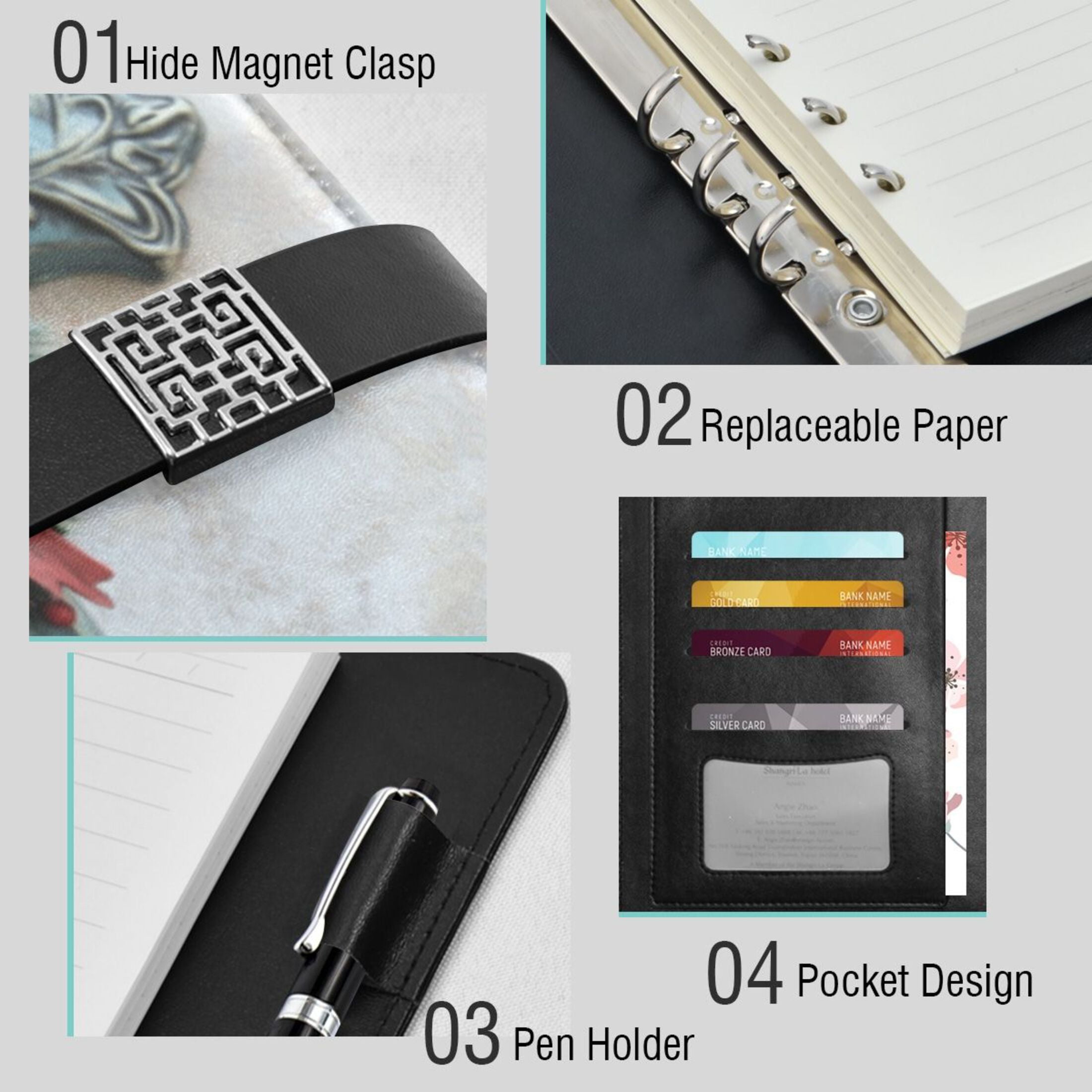 Leather Planner Leather Notebook Notebook Journal Binder Design Pen Pocket Design Convenient for Storage Christmas Green Cross