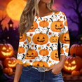 thumbnail image 2 of Garbnen Halloween Womens&nbsp;shirts Pumpkin Ghost Witch Cat Print Women's T Shirts 3/4 Sleeve O Neck Holiday Dressy Women Fall Clothes Yellow XL, 2 of 5
