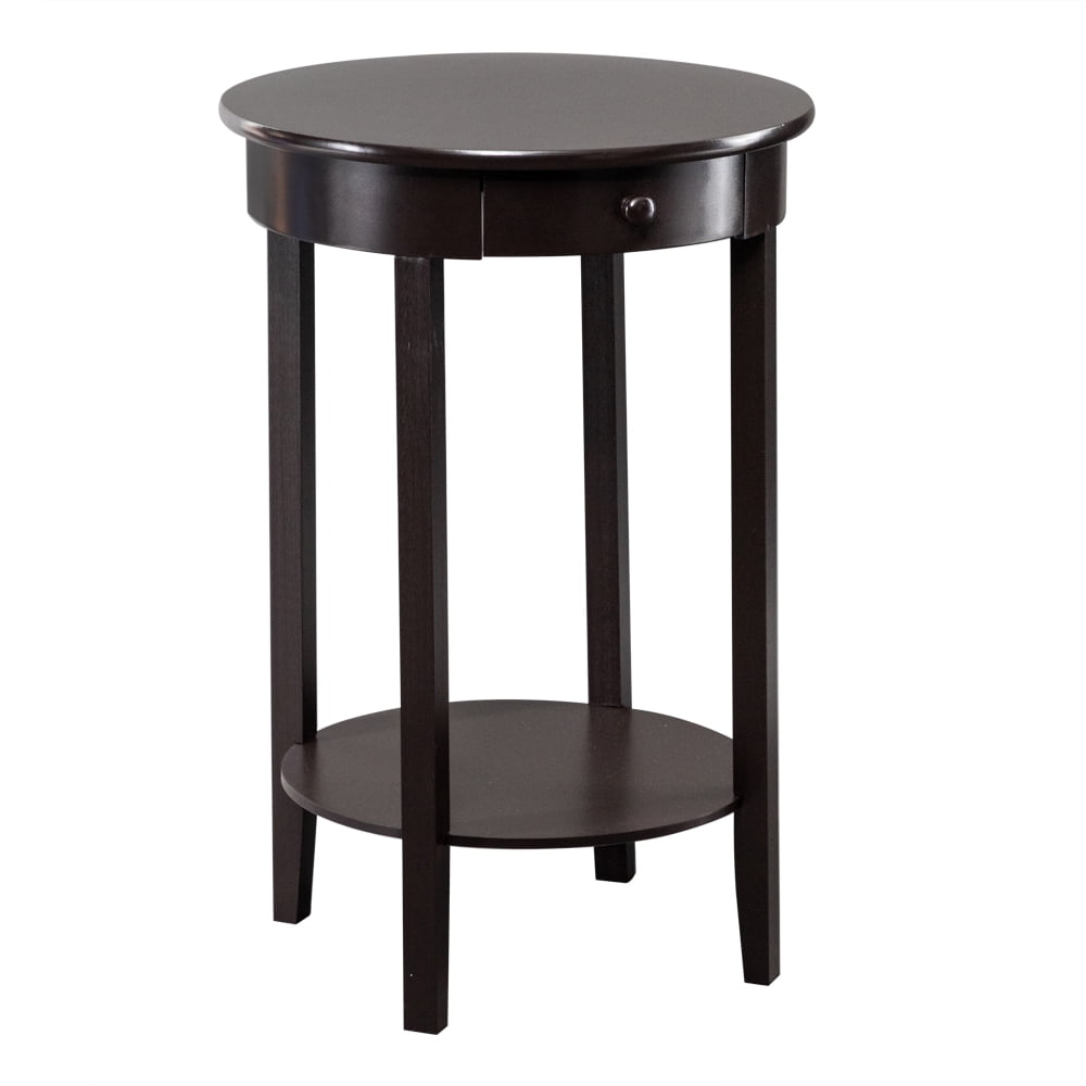 Kepooman 2 Layer Round Coffee Table with Top, Simple Round Side Coffee Table with Drawer, Brown Kepooman 2 Layer Round Coffee Table with Top, Simple Round Side Coffee Table with Drawer, Brown