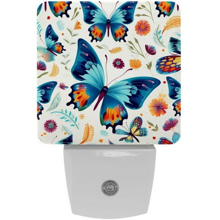 

Plug-in Night Lights Set Of 2 Butterflies with Flowers Floral Colorful Pattern Automatic Dusk-To-Dawn Sensor LED Nightlights Home Decorative Lamp For Kids Teens Girls Boys Adults