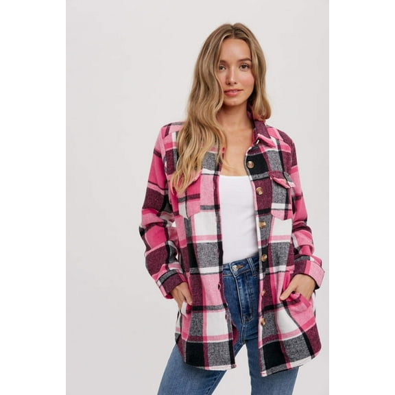 Bluivy Flannel Plaid Shacket, Pink