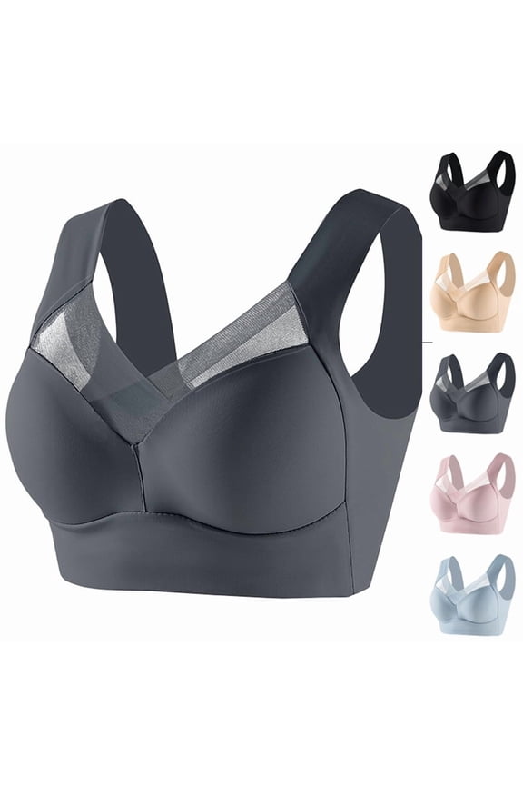 Seamless Powerful Push Up Wireless Bra Lift Full-Figure Posture Correcting Bra Ice Silk Anti Sagging Bra Light Gray XXL