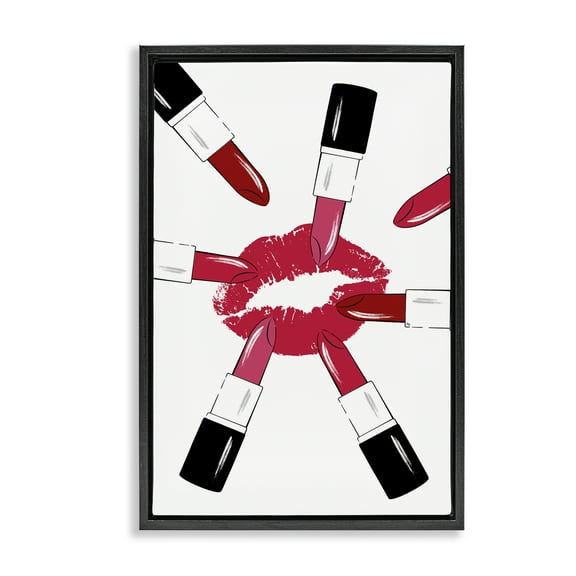 Stupell Industries Lipsticks & Kiss Beauty & Fashion Painting Black Floater Framed Art Print Wall Art, 17 x 25