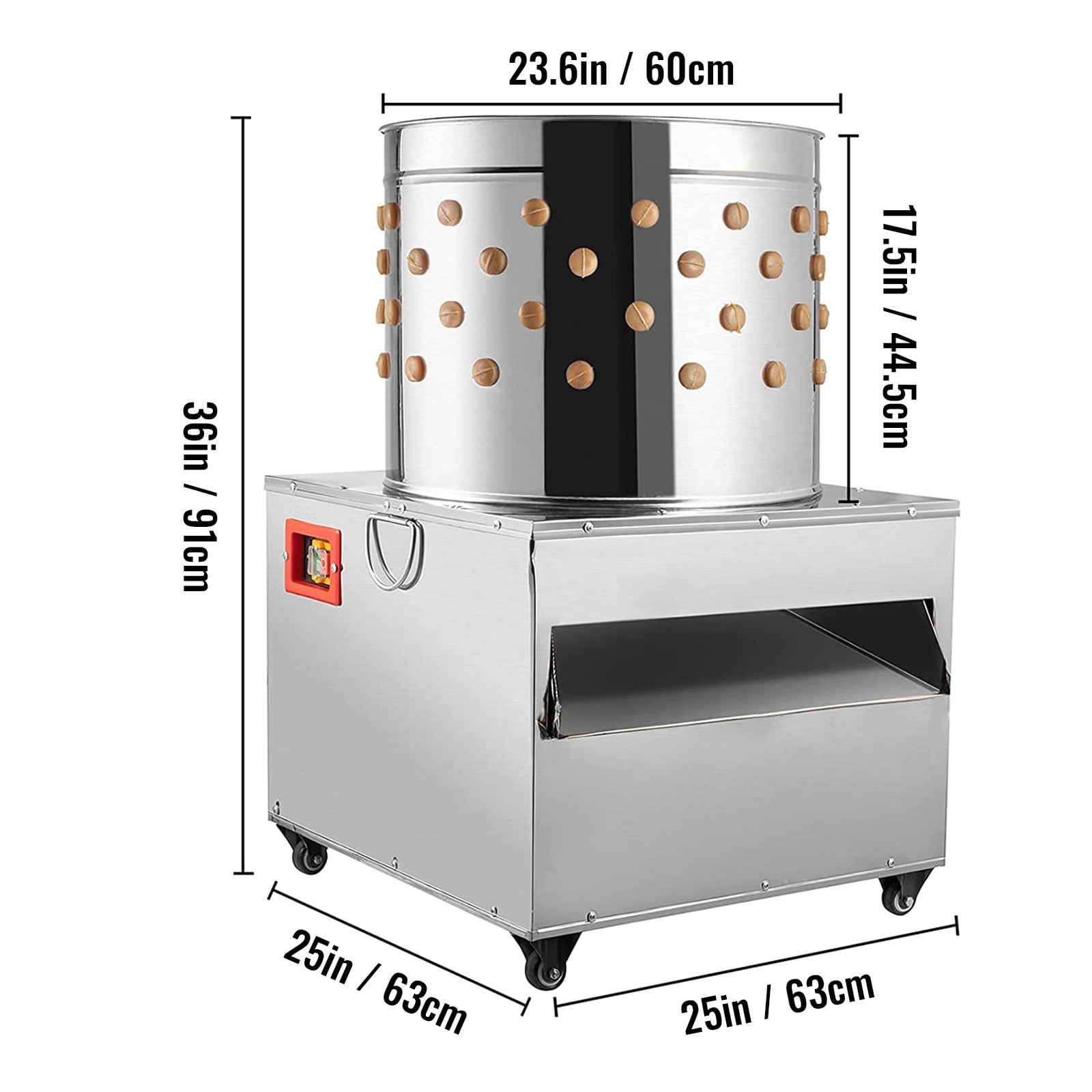 KFFKFF Stainless Steel Chicken Plucker Turkey Poultry Defeather Plucking Machine 23.5Inch, 2200W 240R/Min