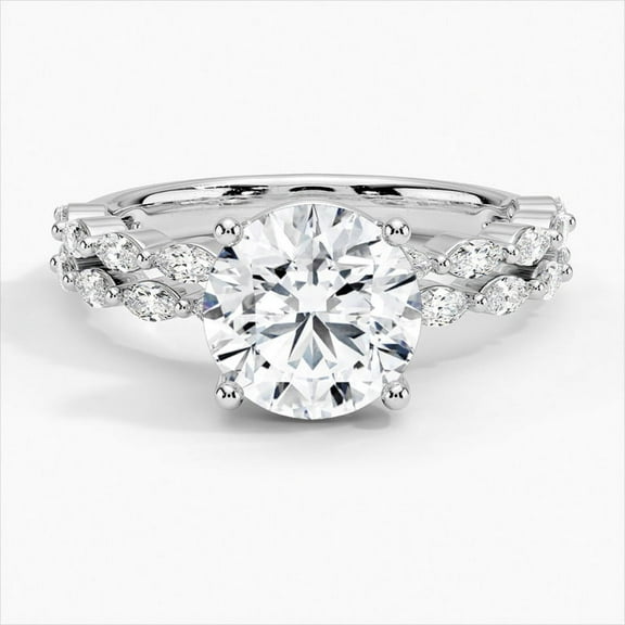 Golden Jewelry 1.9 Ct VVS1/E-F Round Cut Moissanite Solitaire With Accents Ring - 14K White Gold Plated Ring for Gift - Solo Stone Wedding Moissanite Ring - Women's Jewellery Engagement Wedding Ring