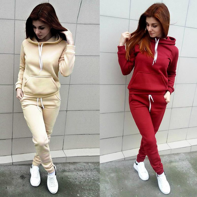 KaloryWee Women Tracksuit Solid Color Hoodies And Casual Jogging Trouser Sets Teens Girls Lightweight Sports Loungewear 