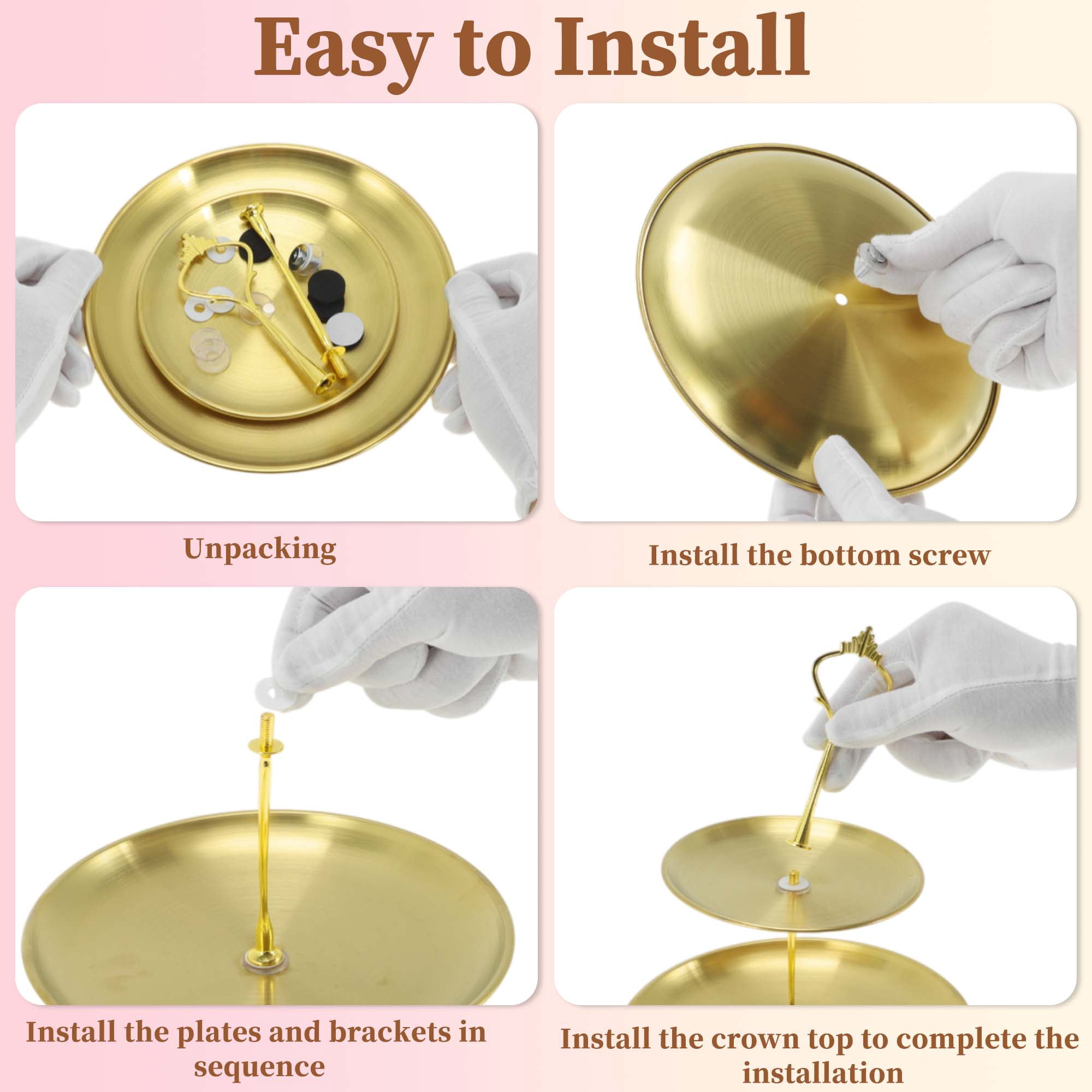 Unique Bargains 2 Layer Cupcake Stand Holder with Tiered Serving Tray Gold Tone