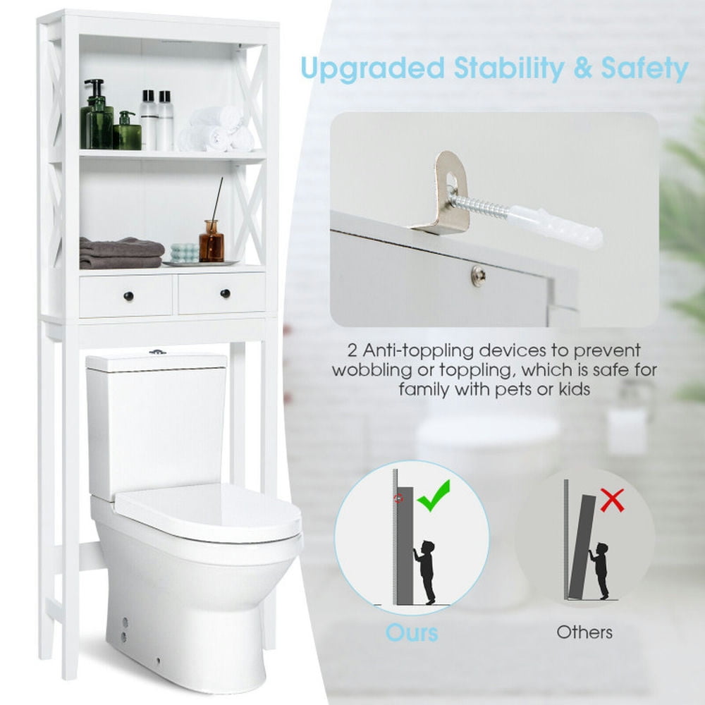 Finihen Toilet Storage Cabinet, Bathroom Cabinet Organizer, Toilet Space Saver Bathroom Organizer Storage Shelf with Drawers, for Bathroom, White