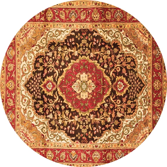 Ahgly Company Indoor Round Medallion Orange Traditional Area Rugs, 7' Round