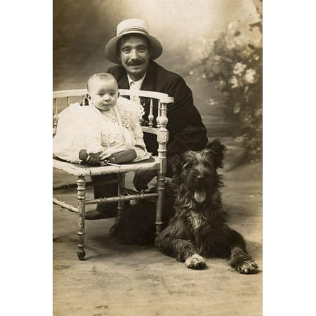 Studio Portrait, Man with Baby and Dog, France Print Wall