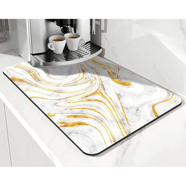 Coffee Bar Mat Accessories for Countertop Boho Absorbent Hide Stain Rubber Backed Dish Drying Mats for Kitchen Counter Draining Pad Decor Gift Fit Under Coffee Maker (20x12in)