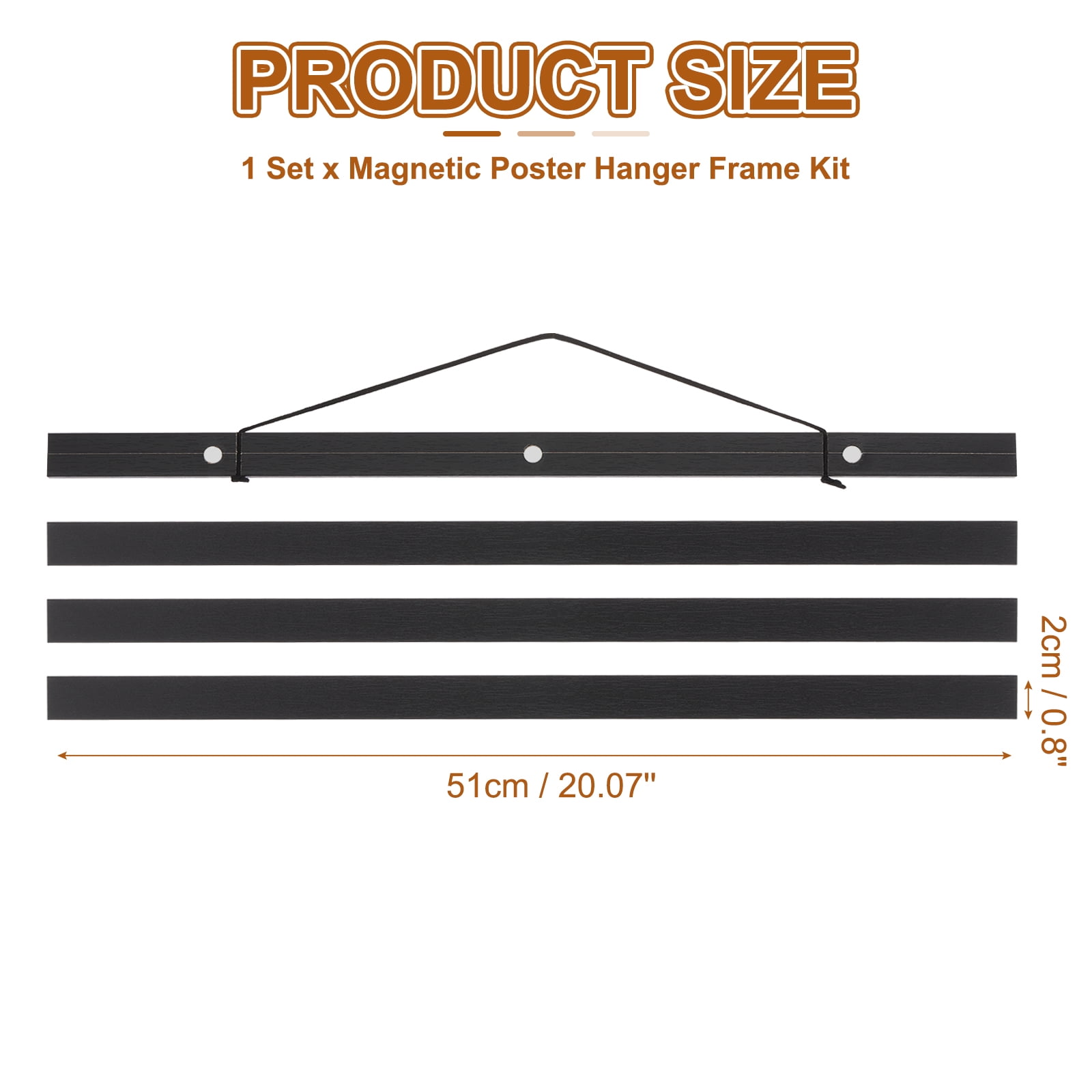 Uxcell 1 Set Magnetic Poster Hanger Frame 20.07" Wooden Magnet Picture Hangers Frames Wide Hanging Kit Black
