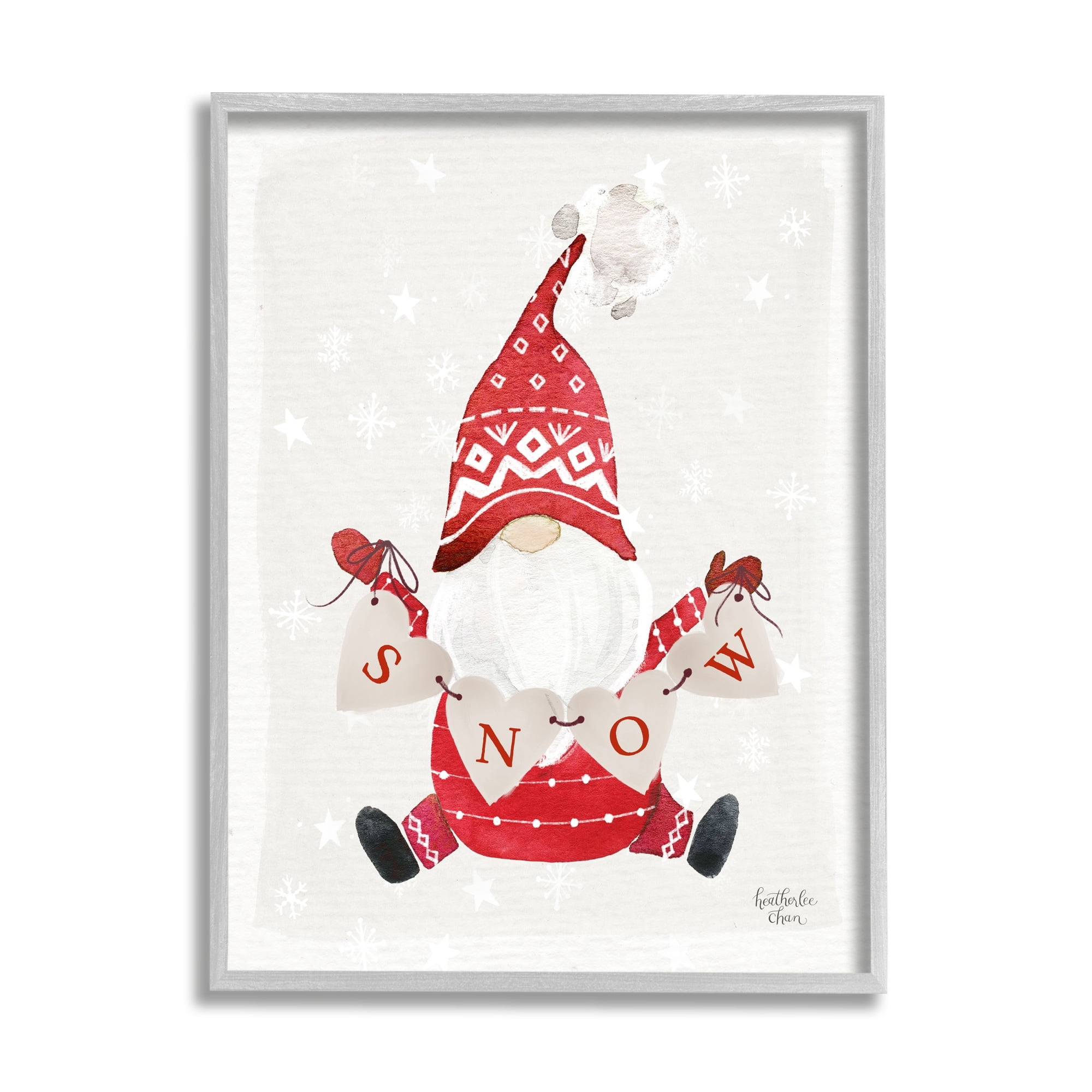 Stupell Industries Holiday Snow Banner Patterned Red Garden Gnome Graphic Art Gray Framed Art Print Wall Art, Design by Heatherlee Chan