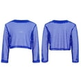 thumbnail image 6 of inlzdz Kids Girls Long Sleeve T-Shirt Hollow Out Crop Top Round Neck Street Hip Hop Dance Tees Skateboarding Clothes Blue 160, 6 of 7