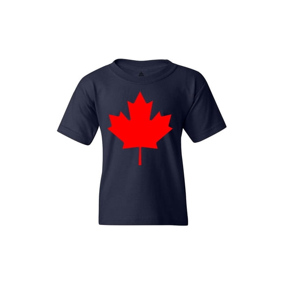 Shop4Ever Kids Canada Red Leaf Canadian Flag Graphic Child's Youth T-Shirt Small Navy Blue