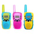 thumbnail image 2 of Walkie Talkie para niños con linterna LCD retroiluminada, radio de juguete para aventuras al aire libre, camping, senderismo, para niños de 3 a 12 años (3 piezas), 2 of 5