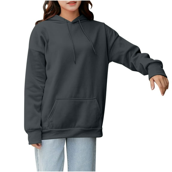 Hueook Crewneck Sweatshirts Women Women's Long Sleeved Hooded Sweatshirt Dark Gray 2X