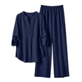 thumbnail image 2 of Cagogo Women Plus Size 2 Piece Set V Neck Long Sleeve Shirt Wide Leg Pants Casual Loose Outfits Solid Basic Matching Lounge Tracksuits Comfy Travel Airport Clothes, Navy 3XL, 2 of 7