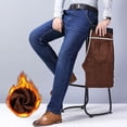 thumbnail image 3 of Pantalones vaqueros con forro polar para hombre, gruesos, cálidos, estilo otoño e invierno, elásticos, rectos, sueltos, informales, duraderos, largos, 3 of 5