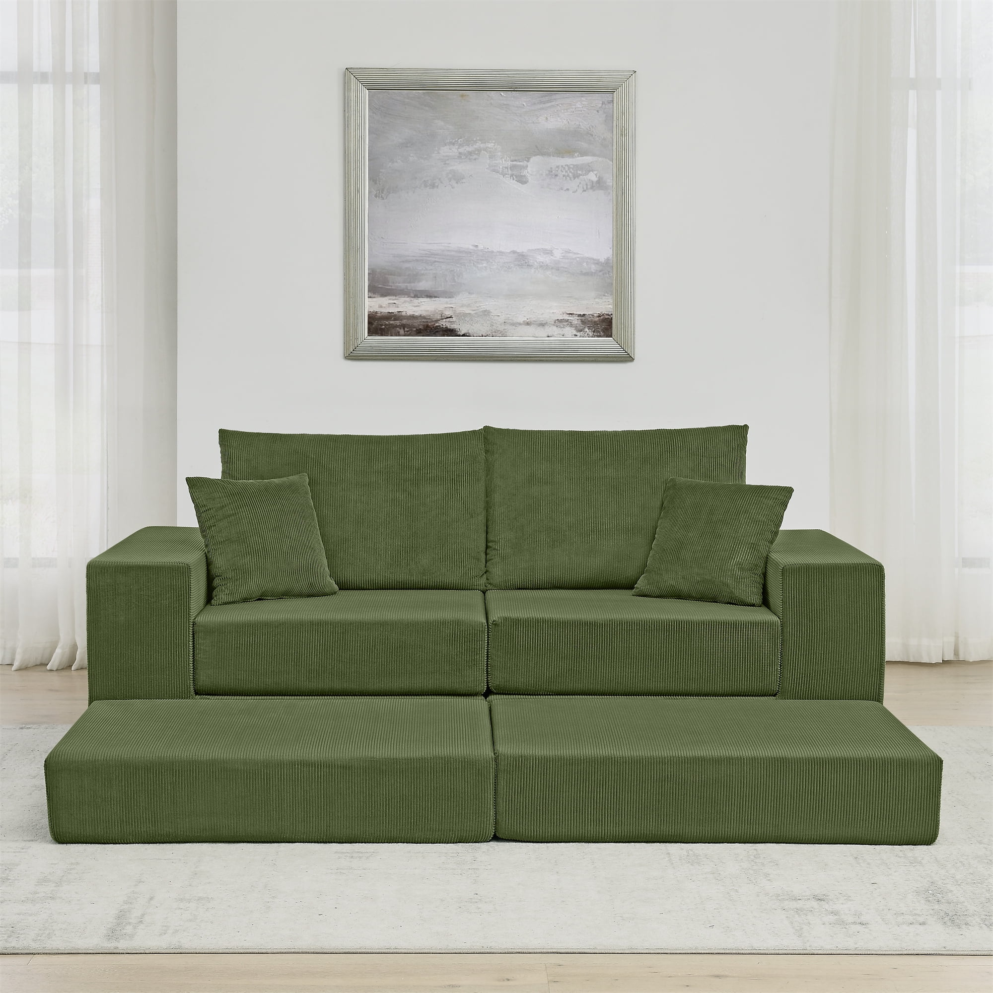Leumius Modular Sectional Sofa,Cloud Sectional Couch with Deep Seat,Modern Modular L-Shape Sofa Couch with Chaise,Upholstered Boneless Couches for Living Room Bedroom,Green