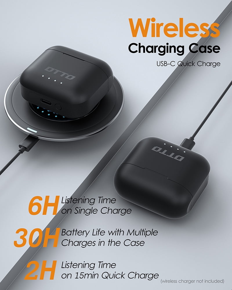 DTTO Bluetooth 5.2 Earphones with Wireless Charging Case, IPX8 Sweatproof In-Ear Earbuds for Sports, Black