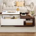 thumbnail image 5 of 59" Extendable Coffee Table with Lift Top, Wood Coffee Table with Charging Station & Hidden Storage Space, 47.2"-59" Large Adjustable Extendable Center Table for Living Room, White, 5 of 9