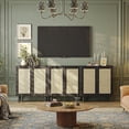 thumbnail image 4 of Buffet Cabinet with Storage, Storage Cabinet with PE Rattan Decor Doors, Accent Sideboard Buffet with Solid Wood Feet, for Hallway, Entry, Living Room, All Black, 4 of 7