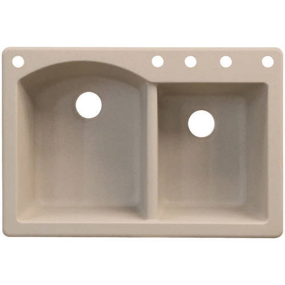 Transolid Aversa 33in x 22in silQ Granite Drop-in Double Bowl Kitchen Sink with 5 BACDE Faucet Holes, In Cafe Latte
