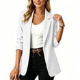 thumbnail image 4 of Women's Lightweight Blazer Open Front Textured Blazer Jacket Long Sleeve Work office Suit Coat with Pocket Fall Casual Outerwear White, 4 of 7
