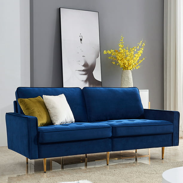 Love Seats, Mid Century Modern Sectional Fabric Sofa, Modern Couch Upholstered Sofas with 2 Soft Pillow, Metal Legs, High End Velvet Fabric Loveseat Sofa Couch for Small Spaces, Blue, Q9260 - Walmart.com