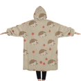 thumbnail image 2 of Oversized Wearable Blanket Hoodie,Cute Hedgehog Pattern Sherpa Blanket Hoodie with Super Pockets,Super Warm Fuzzy Pullover for Women & Men, 2 of 6