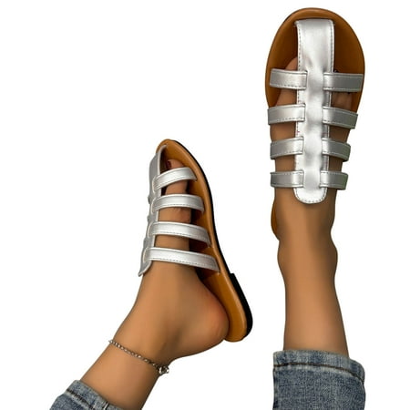 

Vintage Roman Slippers for Women Cut Out Open Toe Caged Slide Sandals Boho Outdoor Walking Flat Gladiator Sandals
