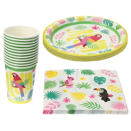 

NUOLUX 36 Pcs 1 Set Hawaii Exquisite Tableware Set Disposable Paper Dishes Napkins