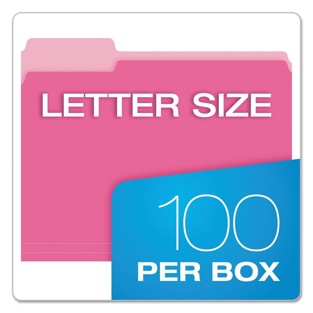 Pendaflex Two-Tone File Folder, Letter Size, 1/3 Cut Tabs, Pink, Pack of 100