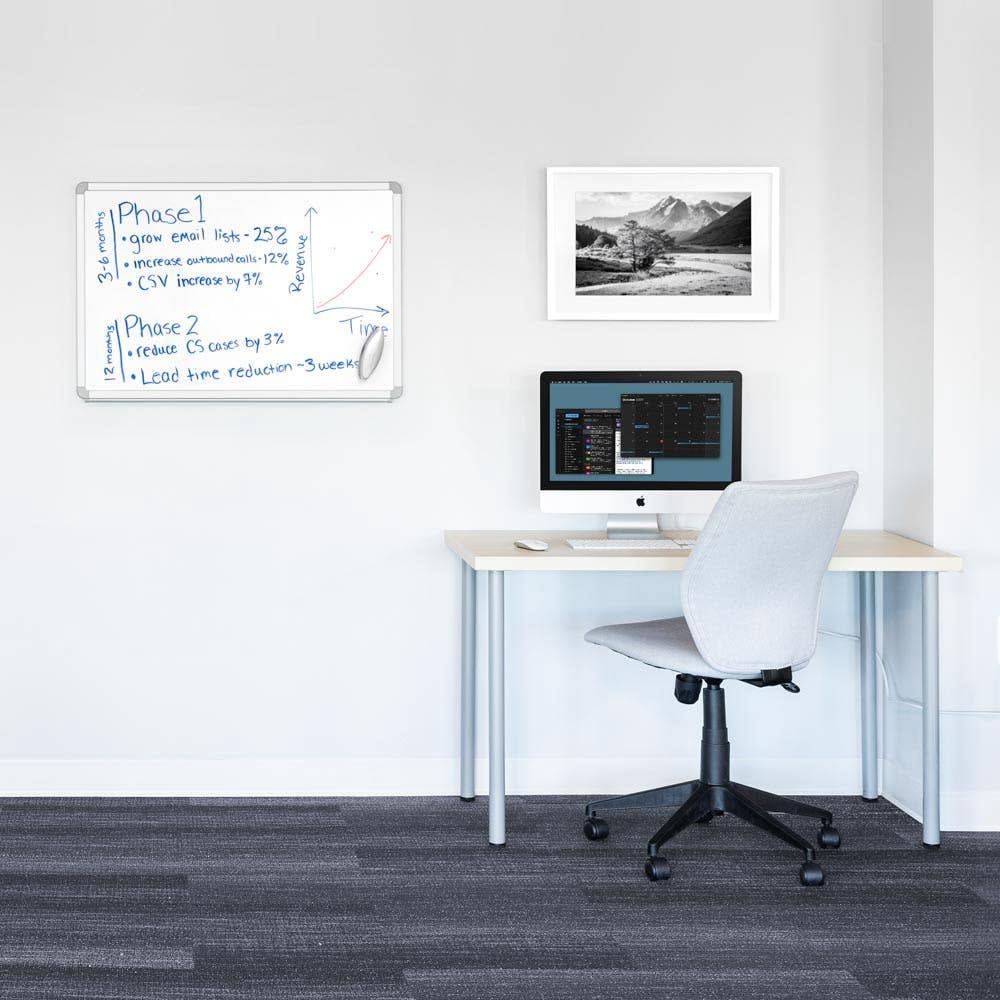 Luxor Dry Erase Magnetic Wall-Mount Porcelain White Board, 36x24, Aluminum Frame